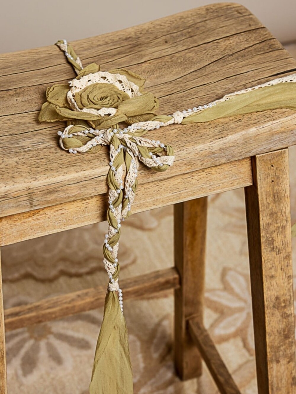 #1856 POL Olive Meadow Rose Boho Tie Belt